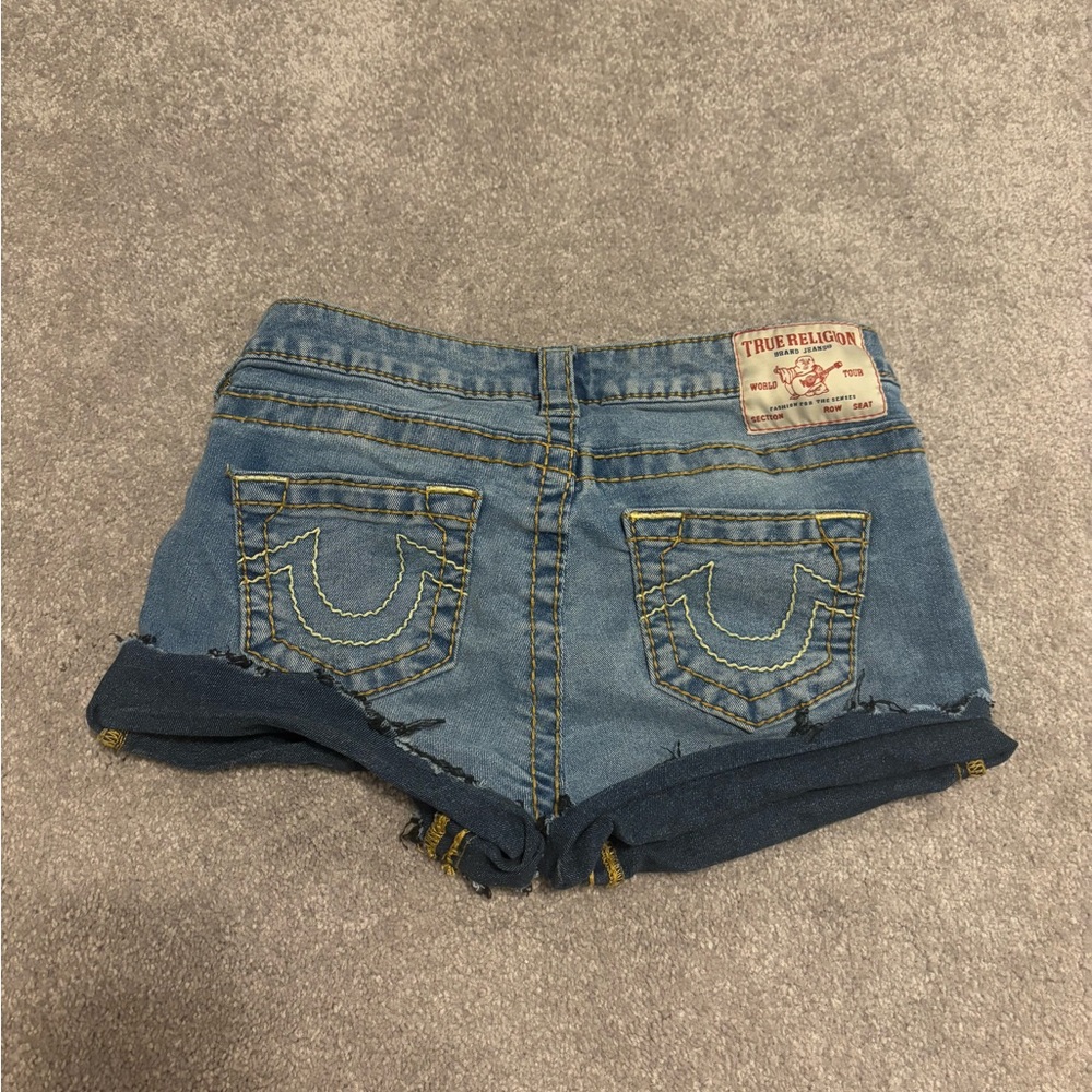 True Religion Women's Distressed Blue Jean Shorts